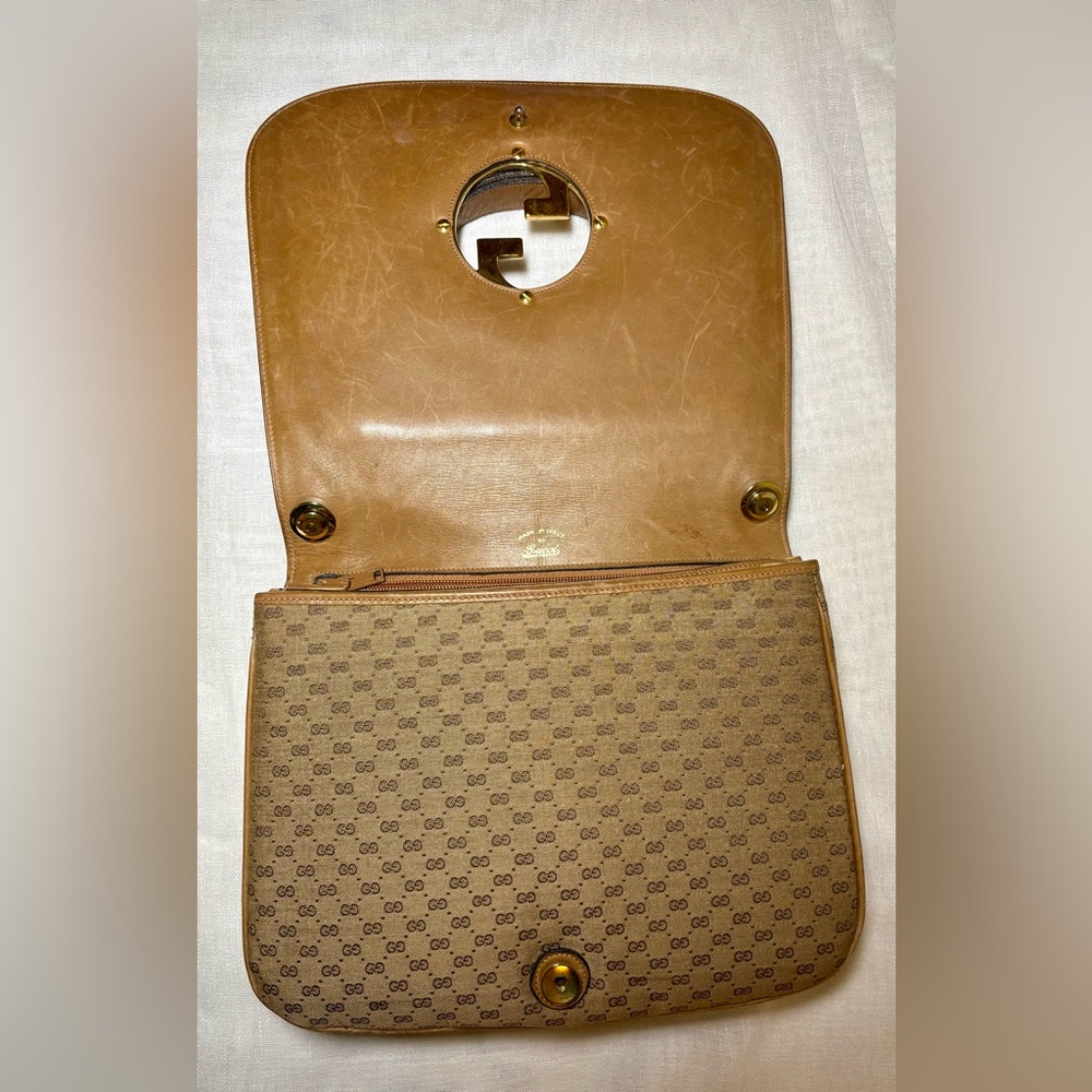 Vintage Gucci Blondie GG Canvas Shoulder Bag Tan Leather w/ Box Authentic - Picture 8 of 13